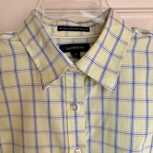 Lands' End Plaid No Iron Pinpoint Oxford Longsleeve Button Down Shirt Size 14 - Picture 3 of 12